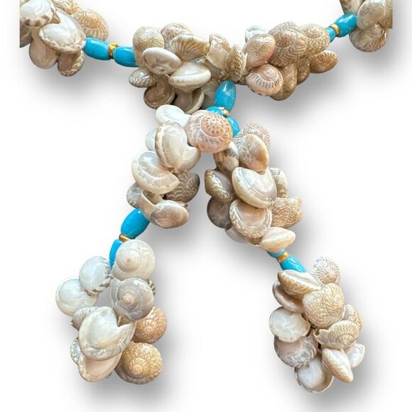 Lariat Seashell Snail Cluster Beads with Blue Bead Resin Spacer Necklace - Picture 5 of 8